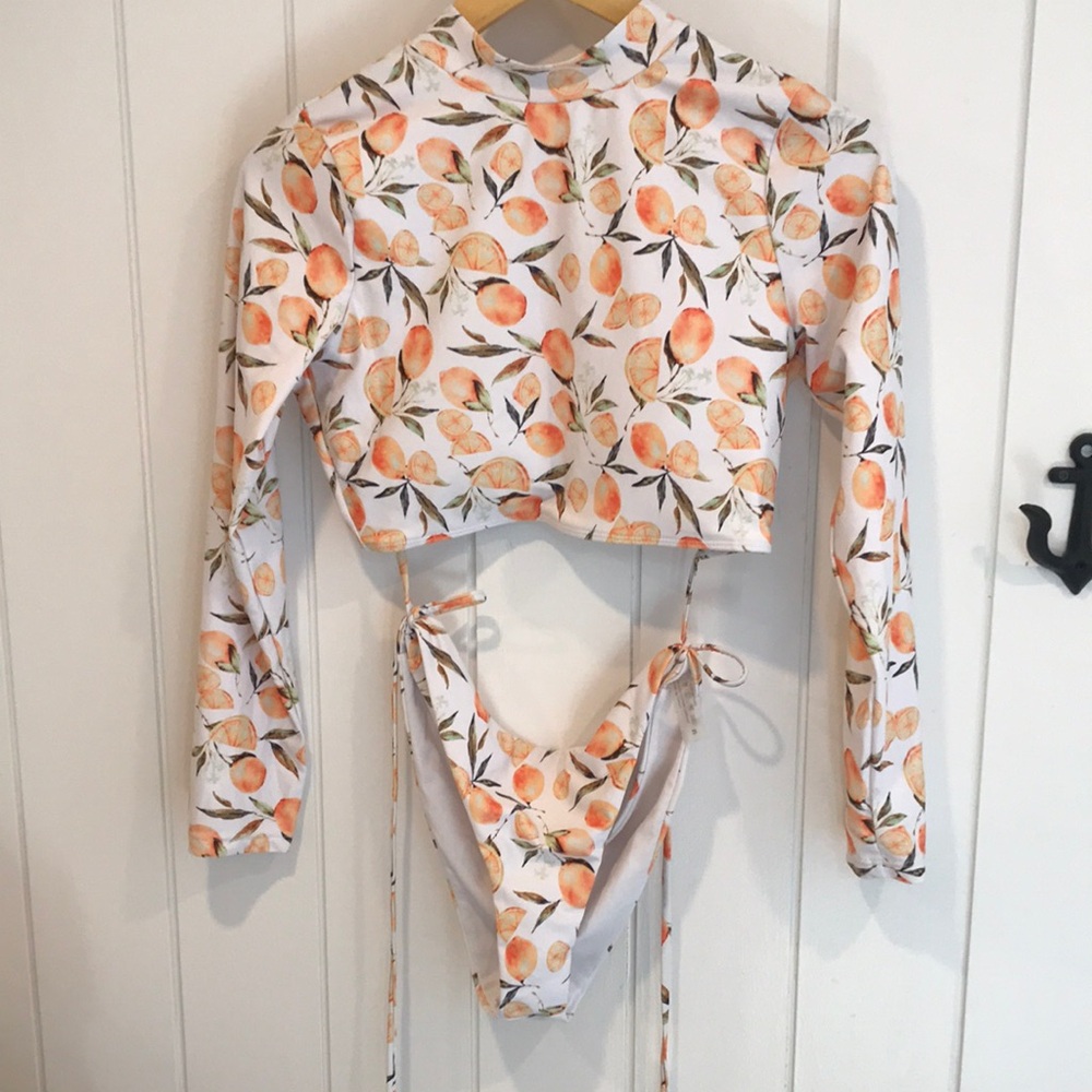 Peach Print Long Sleeve Bikini Set